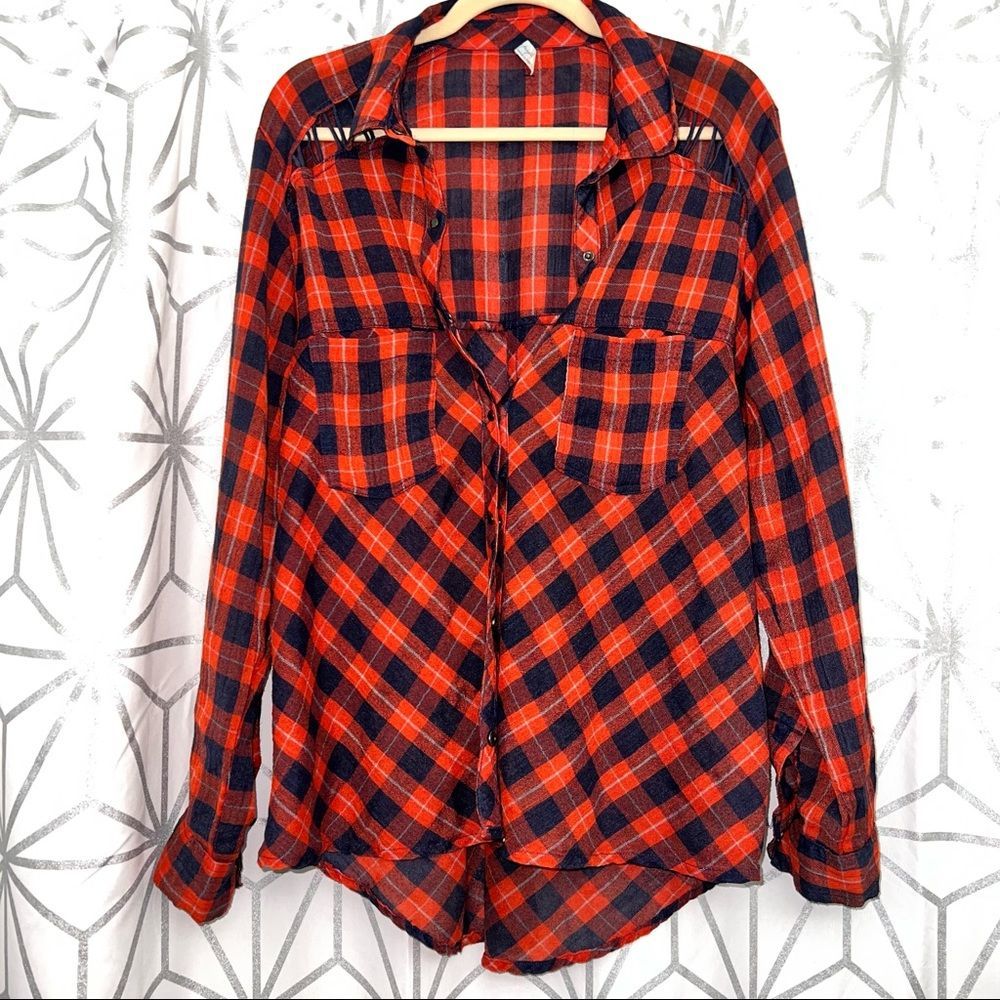 Free People red plaid button down M